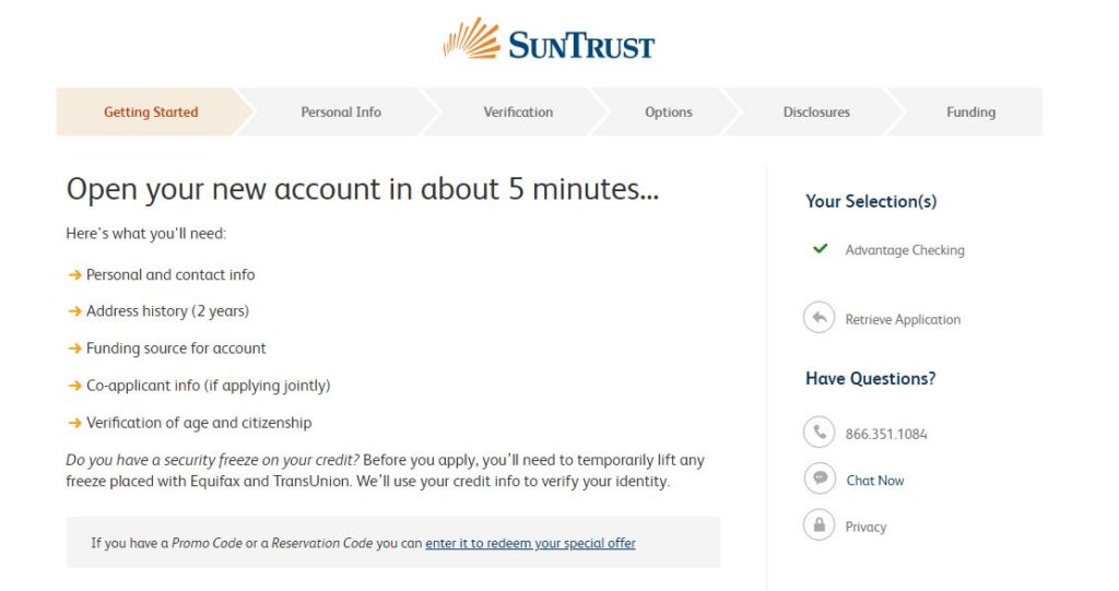 Suntrust open account